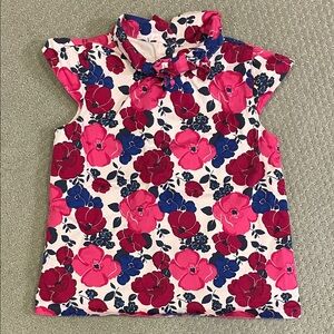 Janie and Jack Pink, Red and Blue Floral Ruffle-Neck Cap Sleeve Top